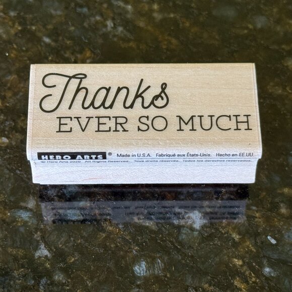 Hero Arts Maple Woodblock Mounted Red Rubber Stamp Thanks Ever So Much, USA, NWT - Picture 9 of 9